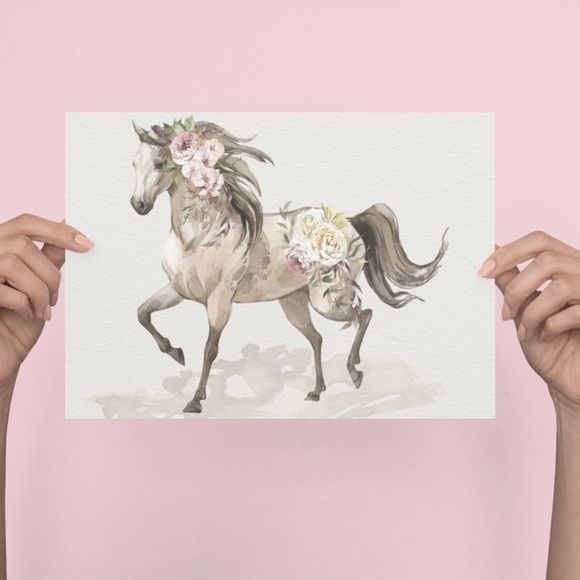Floral Horse Watercolor Illustration Wall Art Print Poster Unframed - Picture 4 of 17